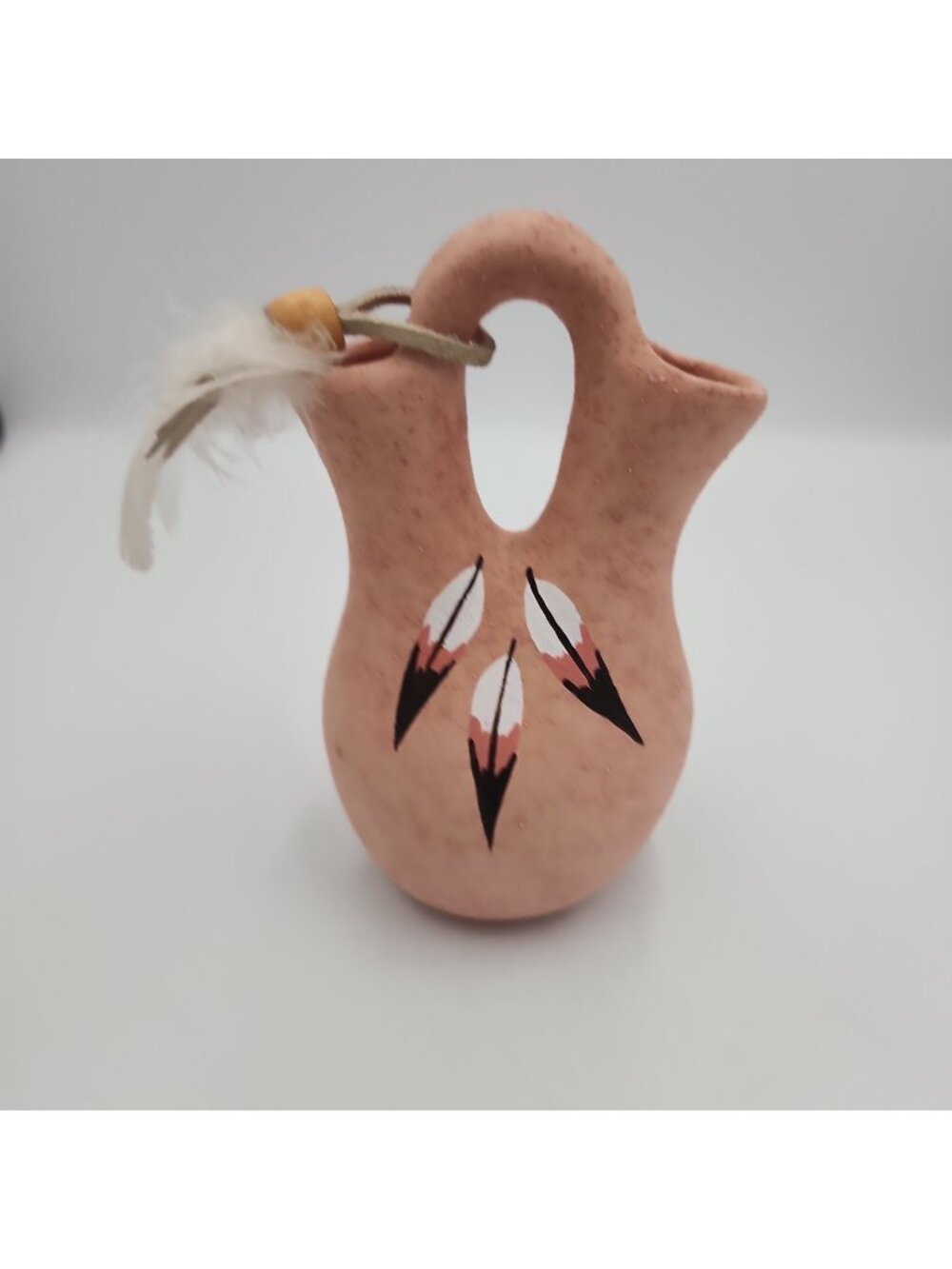 Vintage Native American Style Jar Jug Clay Ceramic 5" Tall Feather Design Signed